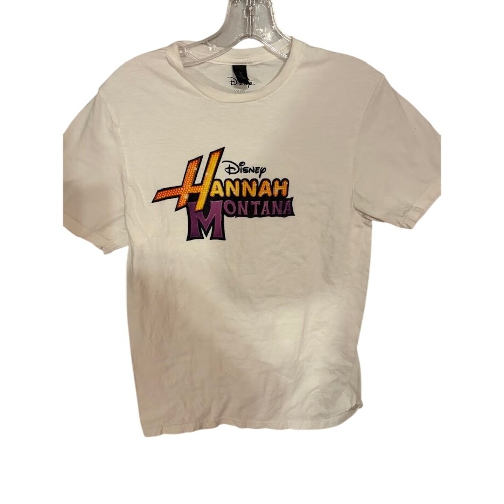 Disney Hannah Montana Graphic T-Shirt White Gildan Softstyle Small Y2K Style